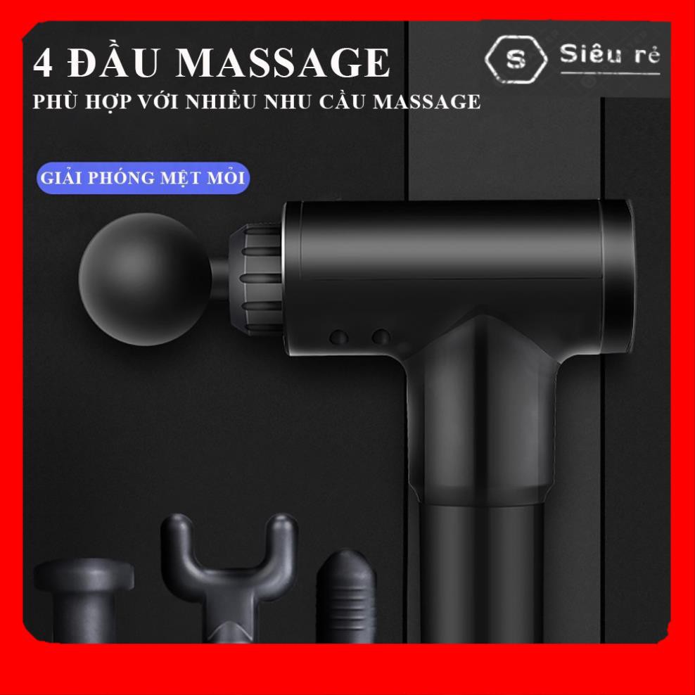 Máy massage cầm tay trị đau mỏi căng cơ Fascial Gun đa chức năng 4 đầu massage mạnh mẽ 6 tốc độ (PD236309)