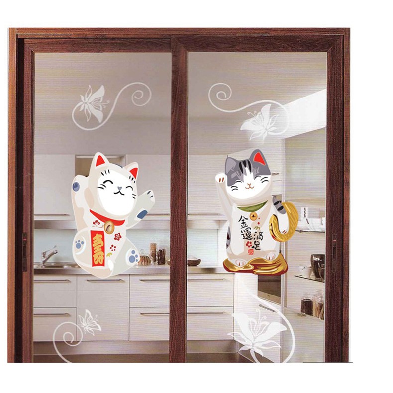 (HCM) [HOT] Decal dán kính 3D chú mèo may mắn Nhật bản AmyShop -decalhcm