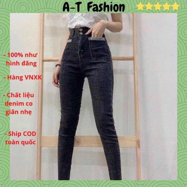 Quần Jean Nữ Lưng Cao ❤️FREESHIP❤️ Quần Bò Nữ Phối Rách Ôm Dáng Xinh Xắn Thời Trang Chuẩn Hàng Shop A-T Fashion - QJNU10