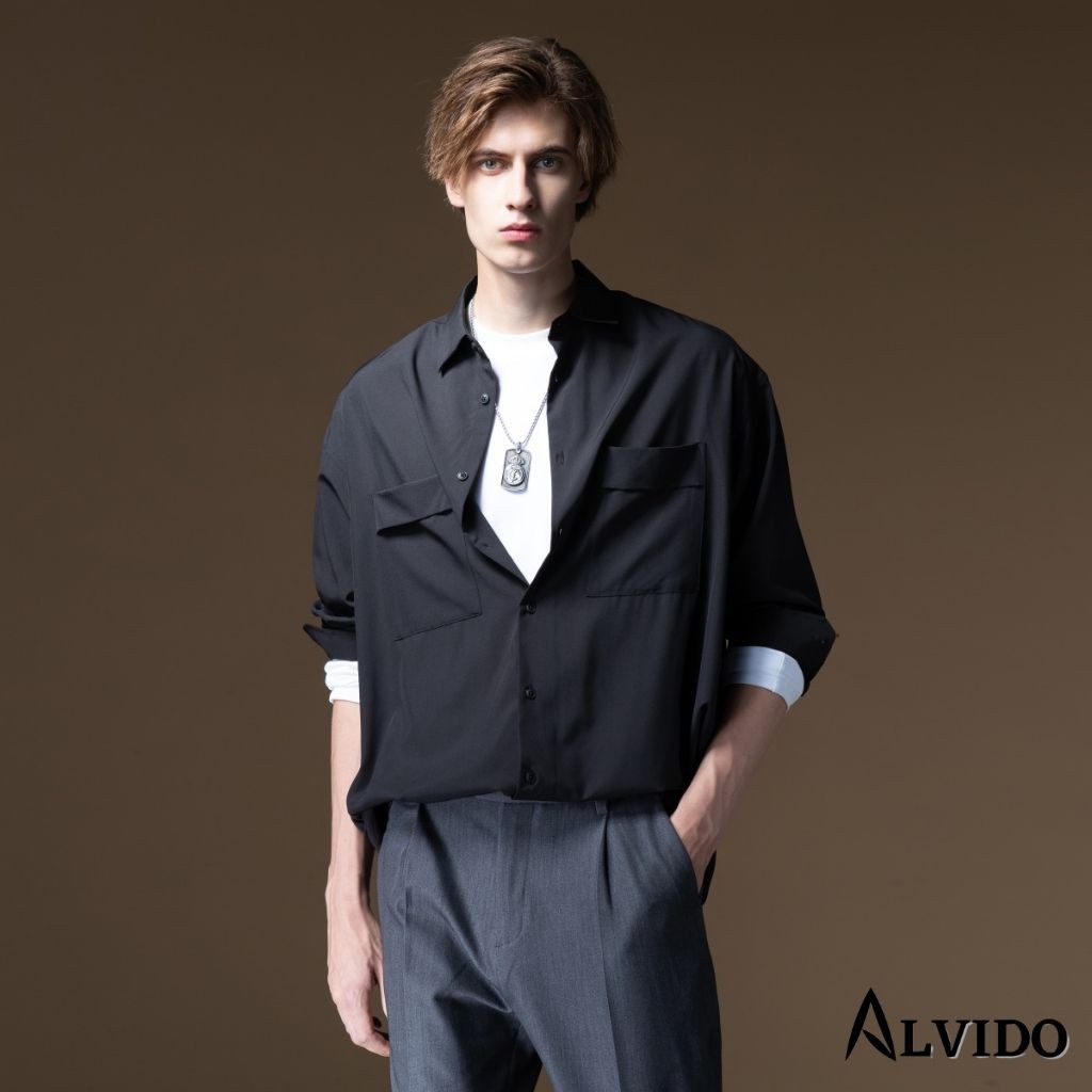Áo sơ mi nami ALVIDO áo sơ mi from rộng đen trắng dài tay ASM27