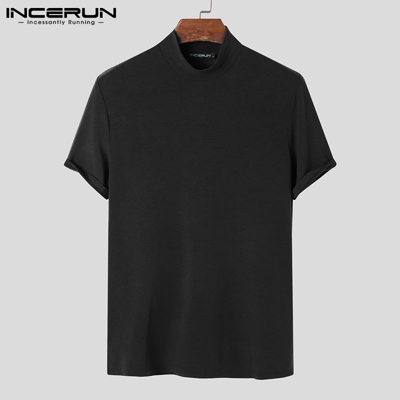 Áo thun INCERUN tay ngắn cổ cao thời trang dành cho nam