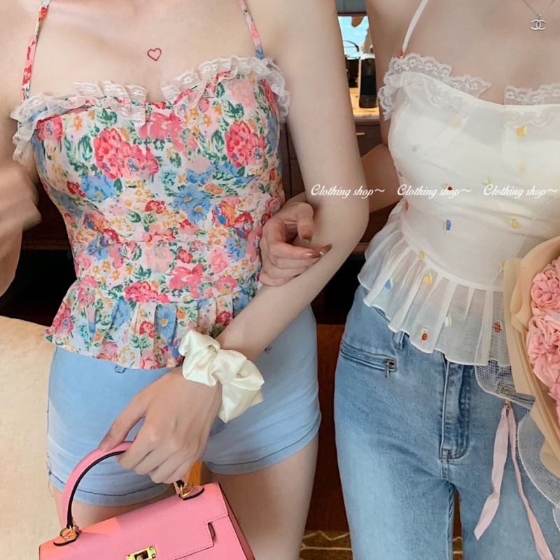 Áo Hai Dây Họa Tiết Hoa Thời Trang Mùa Hè Dễ Phối Đồ Cho Nữ