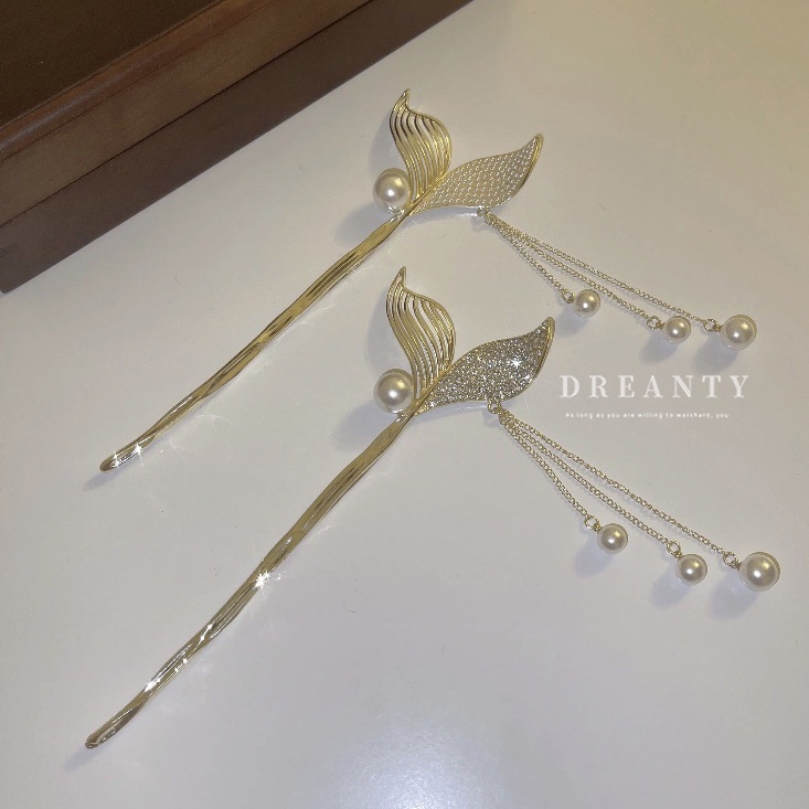 Kẹp Tóc Đuôi Cá Đính Ngọc Trai Pha Lê Phong Cách Pháp Cổ Điển Thời Trang Cho Nữ