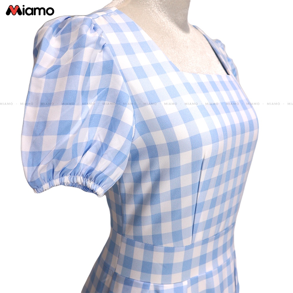 [Freeship] Set đồ đôi áo sơ mi nam đầm nữ caro xanh, dự tiệc, dạo phố thời trang Miamo TN437 (kèm ảnh thật)