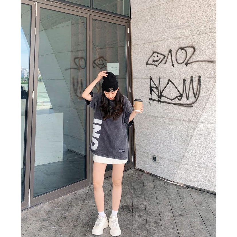 Áo thun Wash Tee xám cổ tròn tay ngắn ulzzang unisex trẻ trung hot trend in tà áo