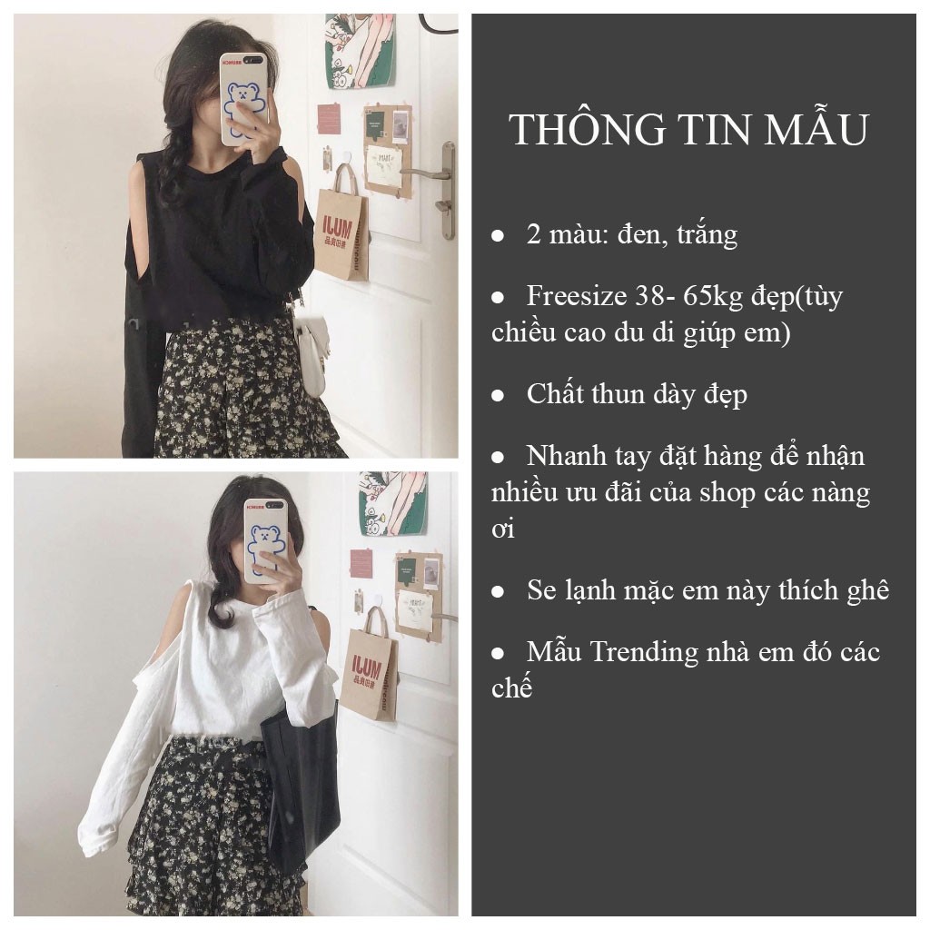 Áo thun nữ tay dài áo thun khoét vai trơn thụng_VIETSTAR