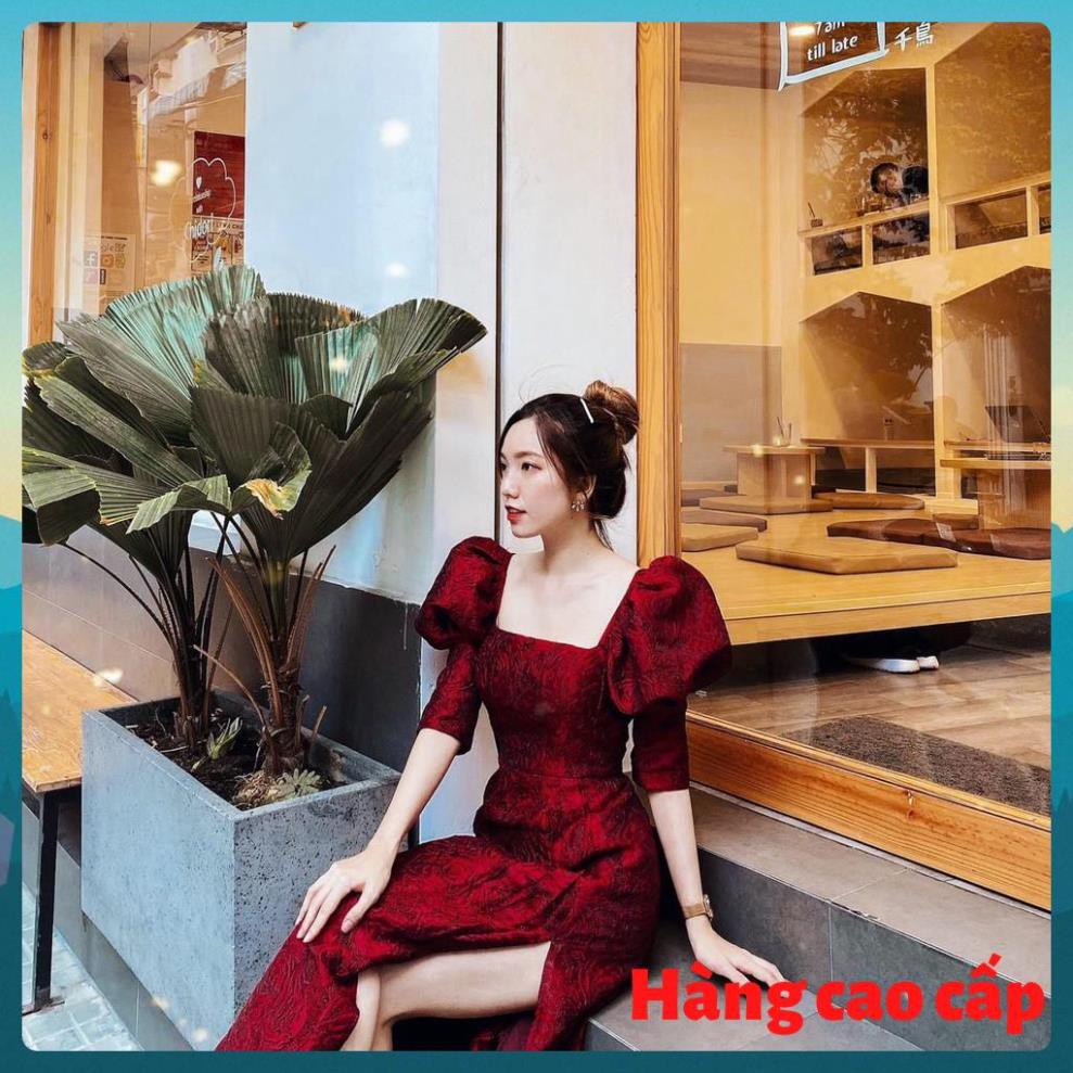 (Hàng cao cấp) Đầm gấm body xẻ tà tay dài - Minie dress | BigBuy360 - bigbuy360.vn