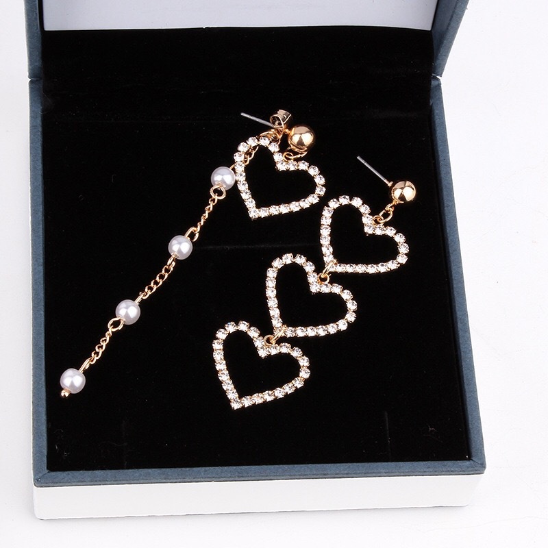 Khuyên Tai Hình Trái Tim Đính Đá Pha Lê Và Ngọc Trai Nhân Tạo Phong Cách Hàn Quốc Mới