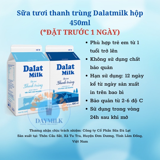 - SỮA TƯƠI THANH TRÙNG DALATMILK 450ML