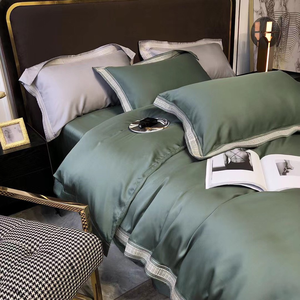 Drap bọc chăn ga Tencel thêu viền đẹp ngất ngây