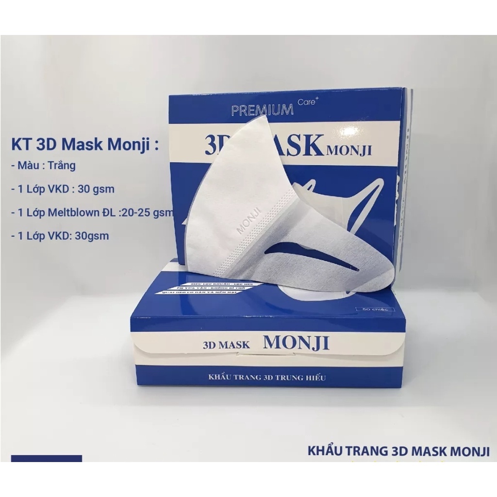 [SỈ NGUYÊN THÙNG 50 hộp ] Khẩu Trang 3D MASK MONJI Công nghệ Nhật Bản Hộp 50 chiếc