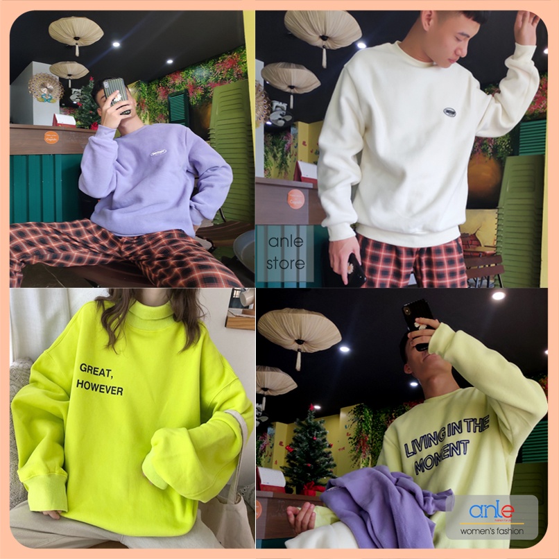 Áo Sweater Unisex Ulzzang Nam Nữ hottrend 2 màu Trắng Xanh - In chữ Logo hot hit Có bigsize tới 90kg