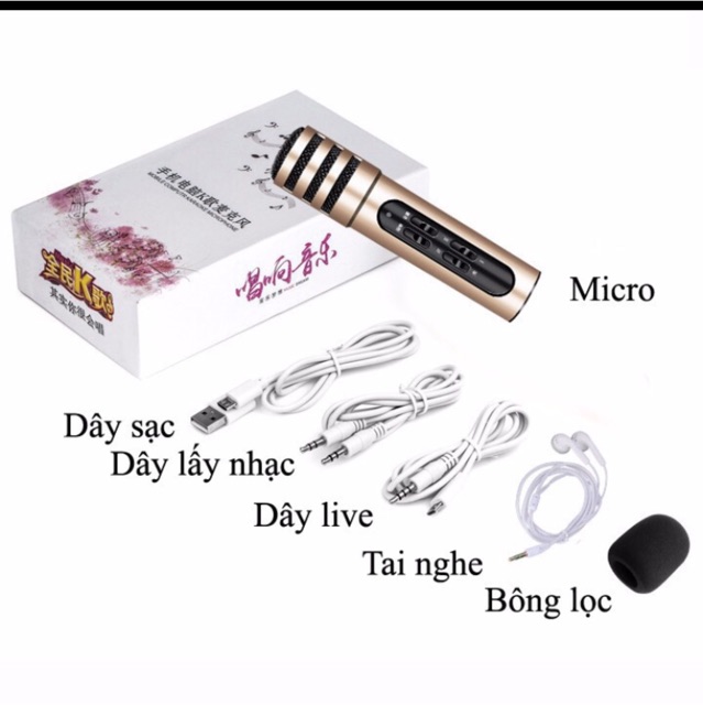 [Freeship toàn quốc từ 50k] Micro Karaoke Livestream C6 tặng kèm tai nghe j5