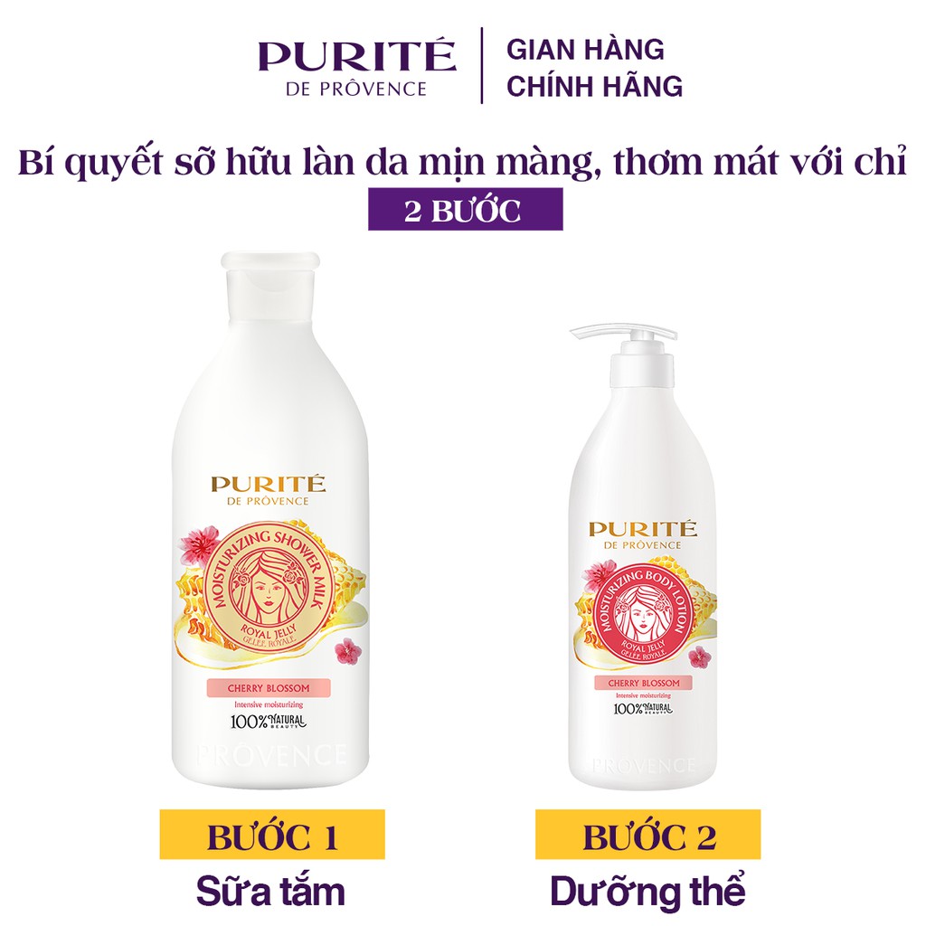 Sữa Tắm Purite Dưỡng Ẩm Sữa Ong chúa & Hoa Anh đào 500ml | BigBuy360 - bigbuy360.vn