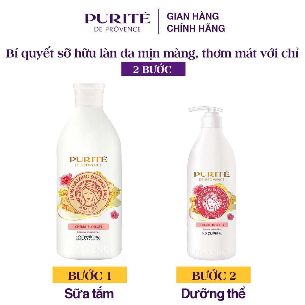 Sữa Tắm Purité Dưỡng Ẩm Sữa Ong chúa & Hoa Anh đào 500ml