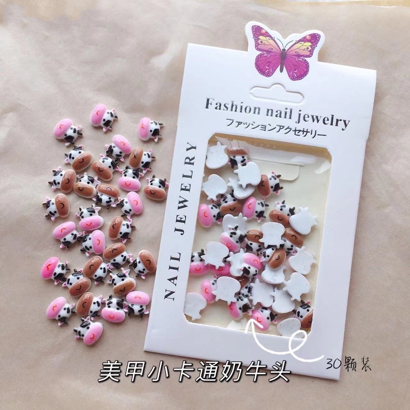 phụ kiện charm gấu charm trâu hoạt hình gắn móng tay nail