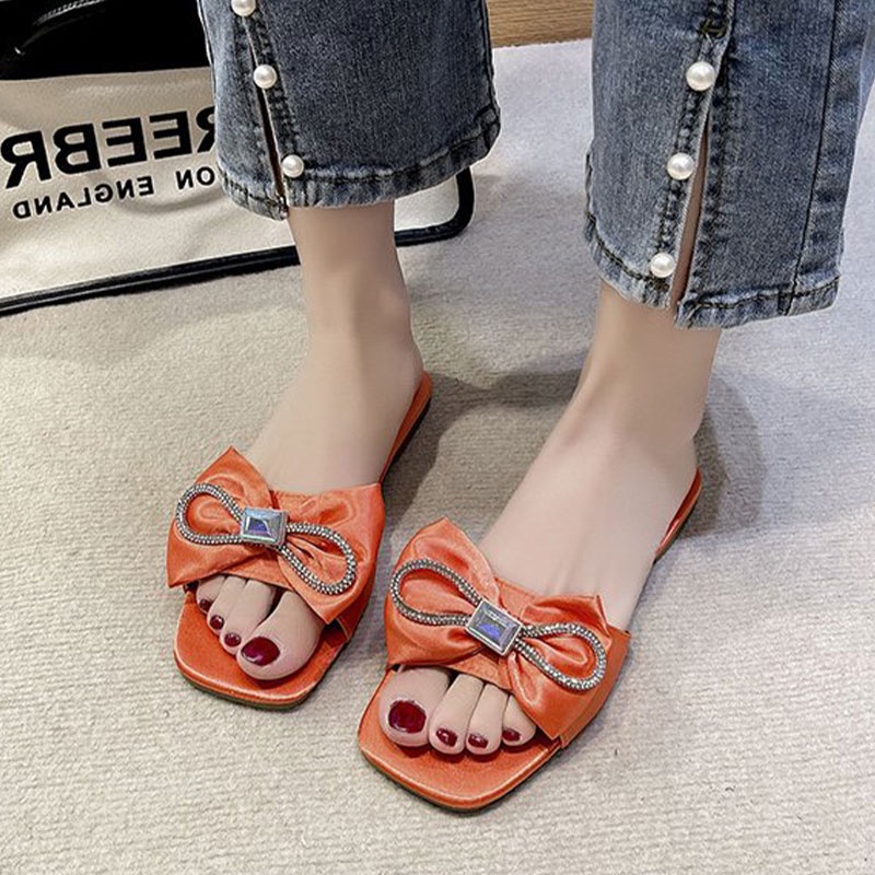 Dép Sandal Đế Thấp Đính Nơ Thời Trang Mùa Hè 2022 Cho Nữ