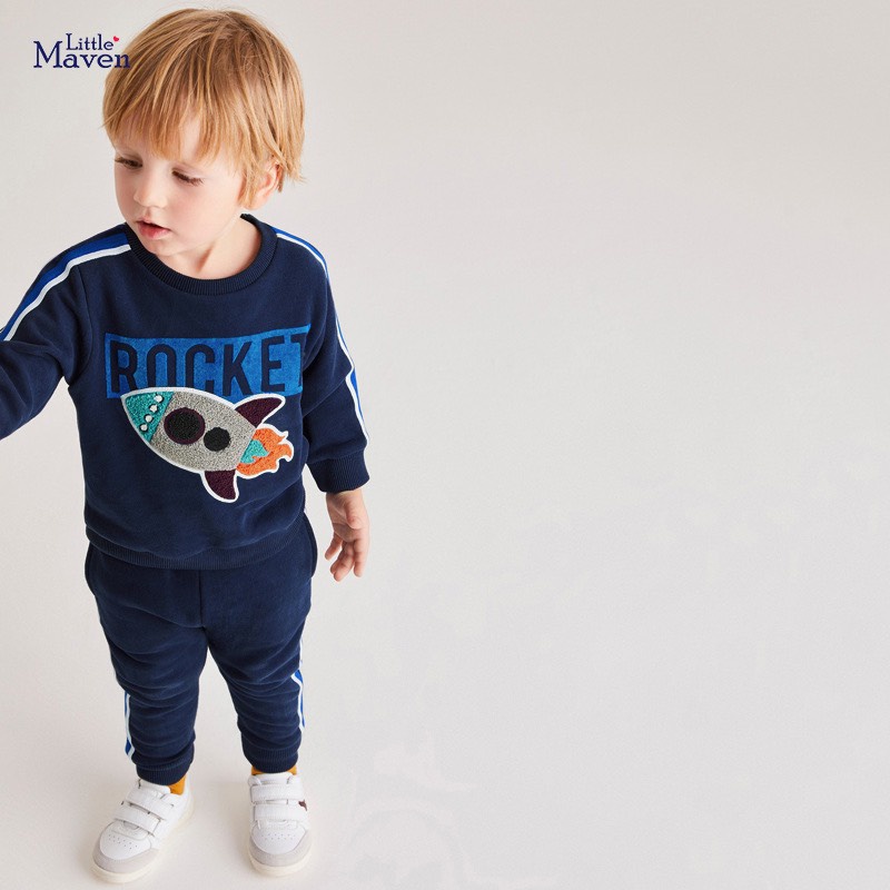 Bộ nỉ xanh tên lửa Rocket Little Maven LM20843 cho bé trai 2-8 tuổi Mẫu mới 2022 - Little Maven Official Store