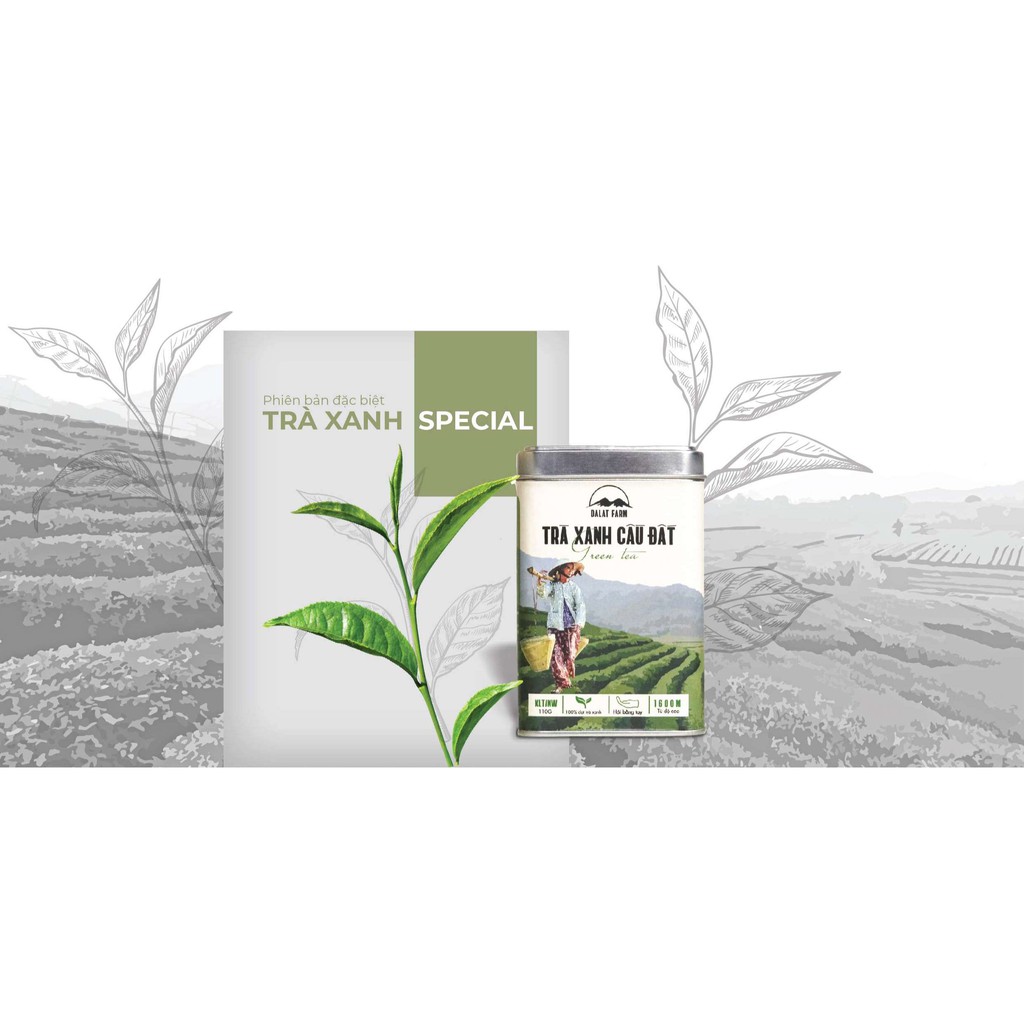 Trà xanh Cầu Đất nguyên chất 100% thu hoạch từ Đà Lạt Farm - Hộp thiếc 110g làm quà tặng, đi biếu