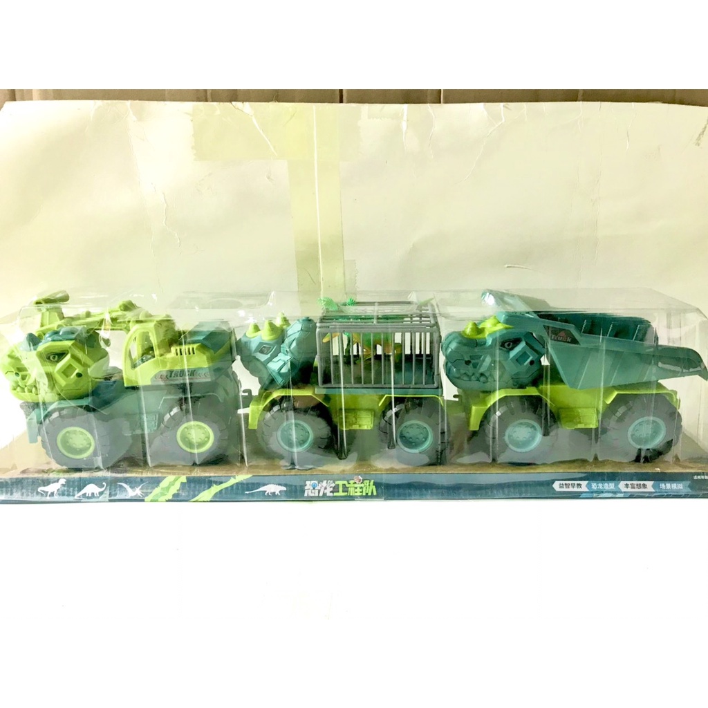 Sét 3 Xe Mô Hình Công Trình Khủng Long Siêu Ngầu Cho Bé, Ô Tô Đồ Chơi Khủng Long Cho Bé