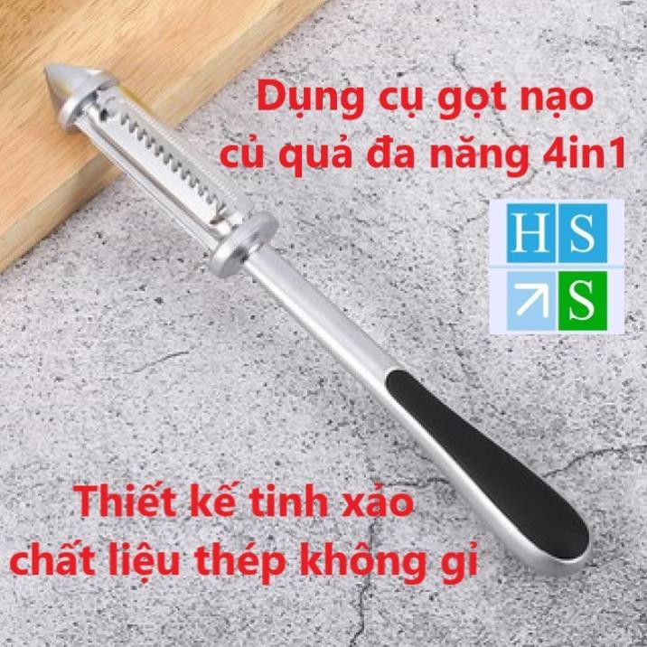 DỤNG CỤ GỌT NẠO BÀO CỦ QUẢ thép không gỉ dao gọt vỏ trái cây inox đa năng 4 in 1 tiện dụng - HS Shop Đà Nẵng