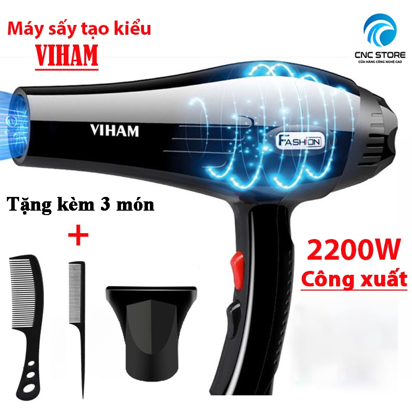 Máy sấy VIHAM công suất 2200W - 3 chế độ sấy nóng, vừa, mát với 2 tốc độ gió không lo tóc hư tổn [ TẶNG KÈM 3 PHỤ KIỆN -