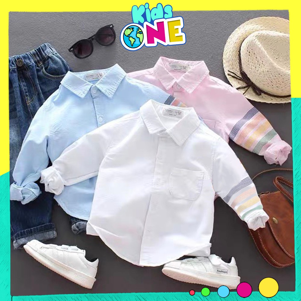 [Mã FASHIONXANH15 giảm 10K đơn 50K] Áo Sơ Mi Kẻ Sọc Chất Đũi Cho Bé Trai Và Bé Gái Size 8-26kg KidsOne SM02