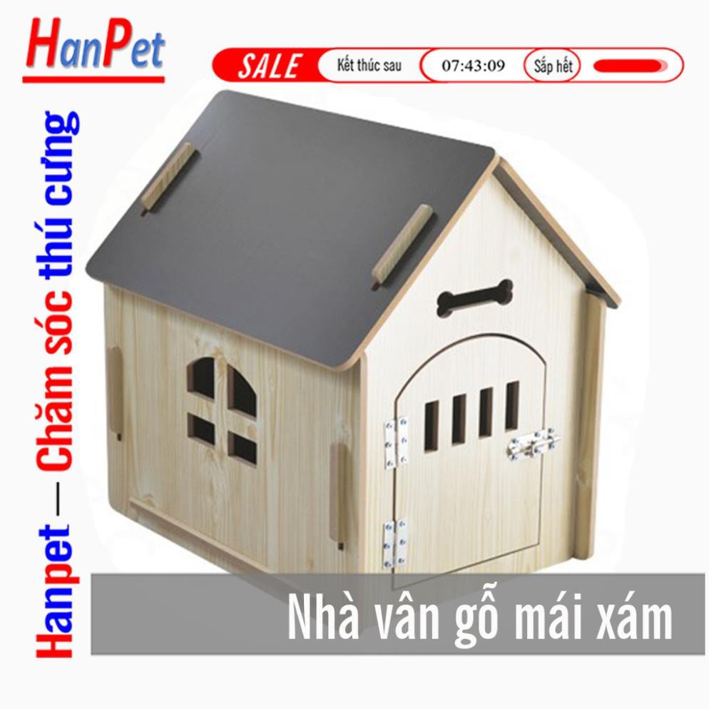 Hanpet.GV- - Nhà cho chó mèo ở (2 loại gỗ và nhựa) chuồng chó cao cấp mái nhọn