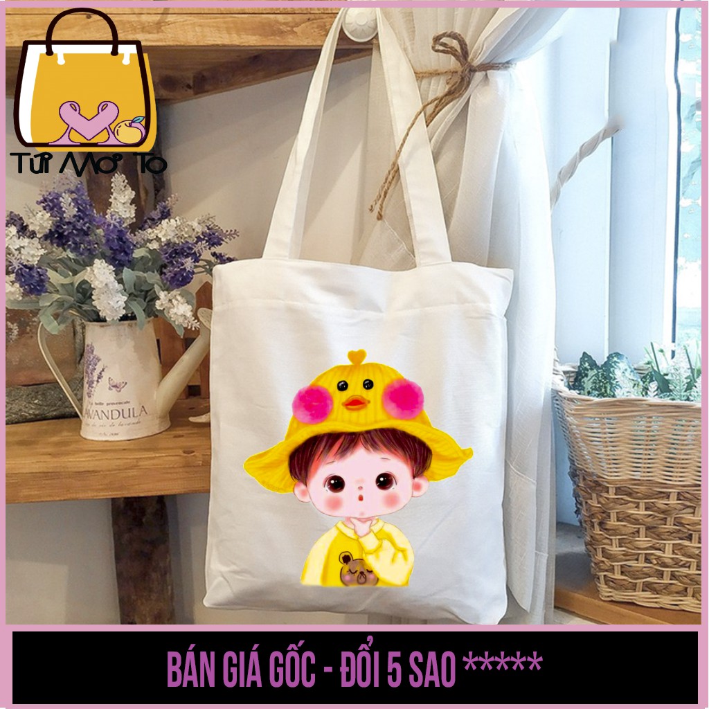 Túi tote VUÔNG có khóa kéo in hình CÔ CẬU BÉ dễ thương cute - Túi Mơ To store