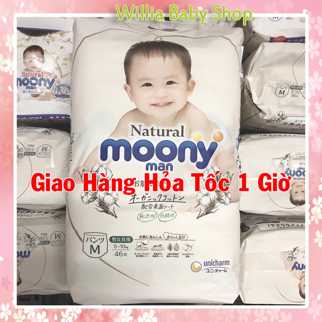 Tã Moony Natural,Bỉm Moony  Trắng Nội Địa Nhật Dán/Quần Size NB63/S58/M46/L38/L36/XL32