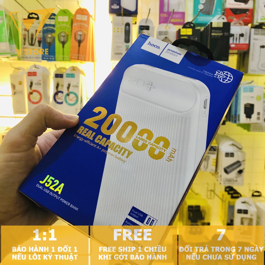 Pin sạc dự phòng 20000mah Hoco J52a J73 LPB-N18 lanex 2 cổng usb 2a đèn led trắng đen giá rẻ