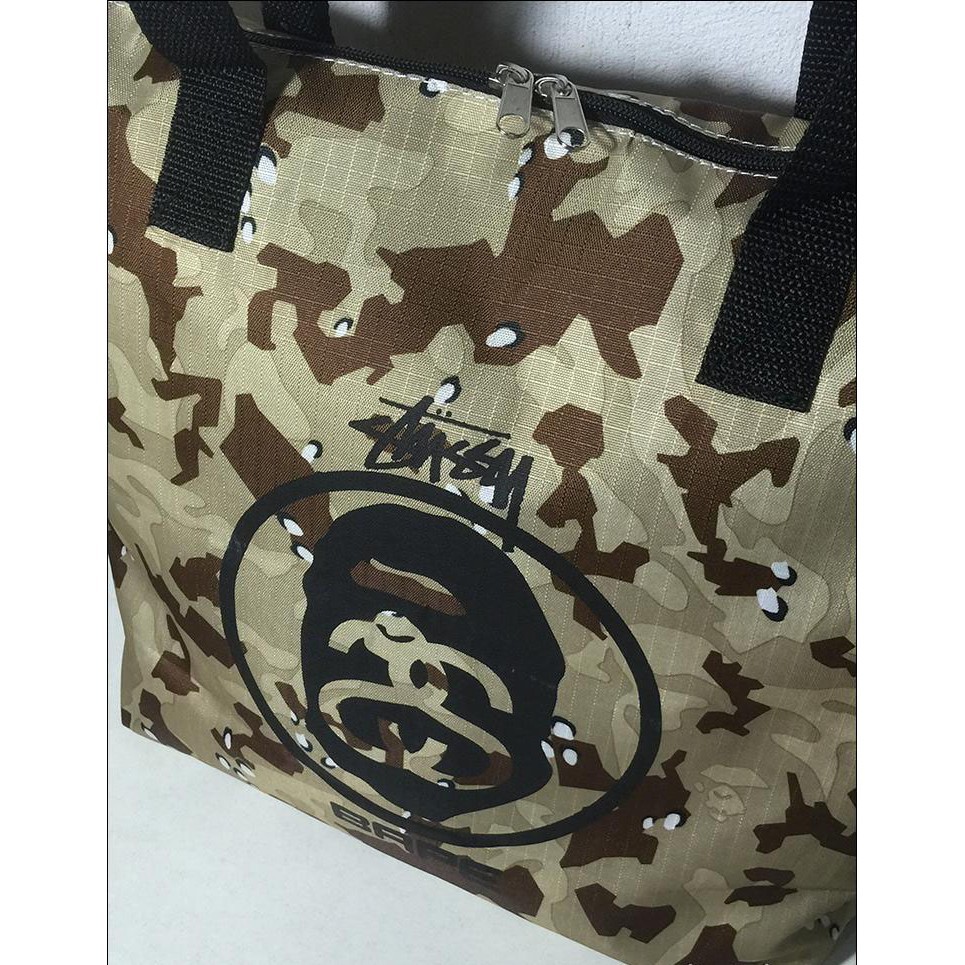 BAPE X STUSSY A Bathing Ape Tote Bag Túi Xách Tay Đeo Vai In Chữ Thời Trang