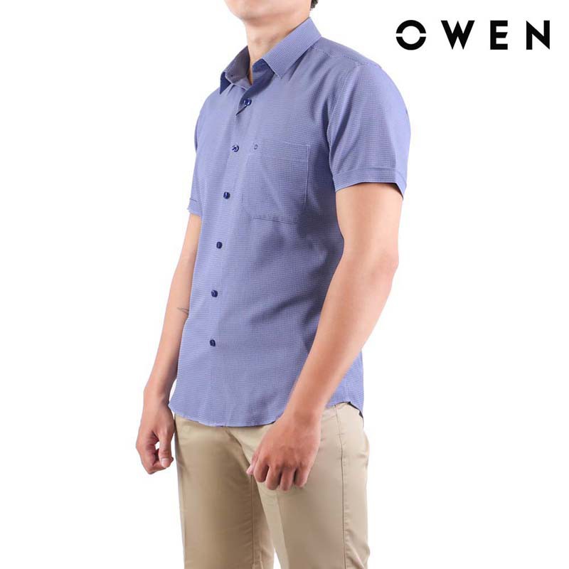 Áo sơ mi ngắn tay Owen Eco-Shell Regularfit Carô màu Xanh - AR23785N