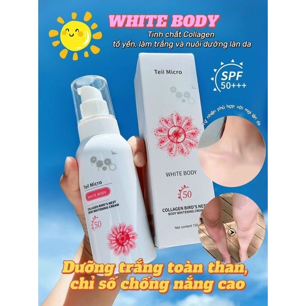 Kem white body teil micro yến dưỡng trắng da chống nắng spf50 chai 150g