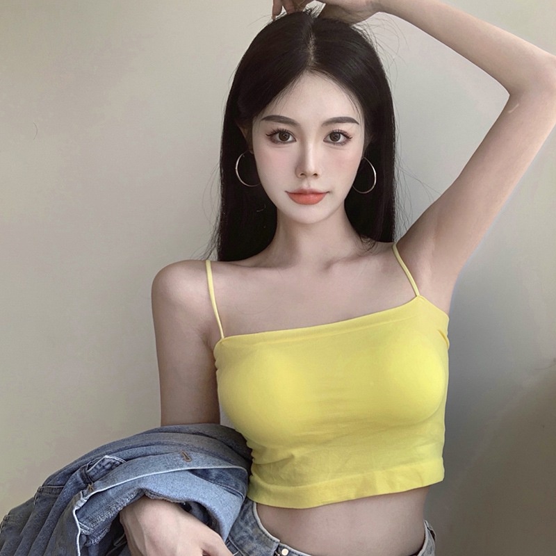 Áo Crop Top Hai Dây Có Mút Đệm Màu Sắc Trơn Phong Cách Hàn Quốc Thời Trang Cho Nữ