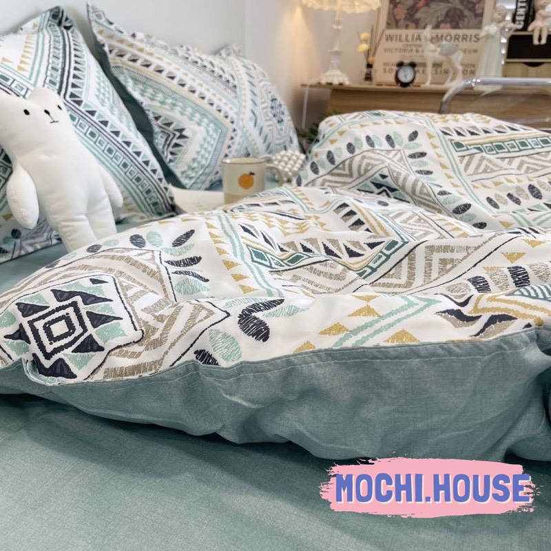 Bộ chăn ga gối cotton poly Mochi.house thổ cẩm mới 2022 drap giường đẹp