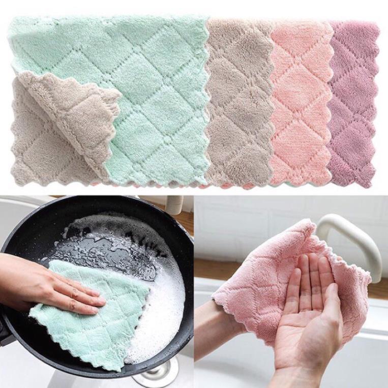 Khăn lau đa năng bếp, bát đĩa, cốc chén thấm nước chống dính dầu mỡ hai mặt
