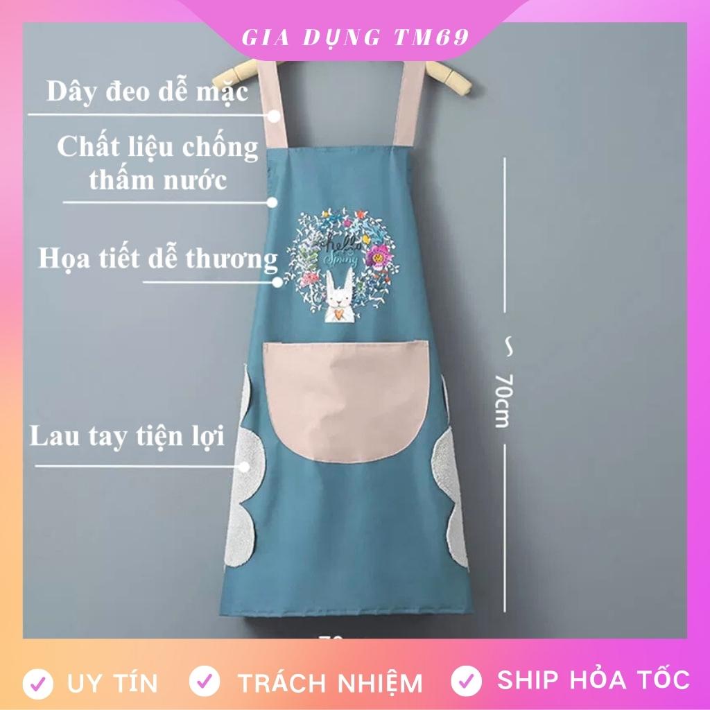 Tạp Dề Nấu Ăn Vải Chống Thấm Nước Dễ Thương Có Túi Nail Pha Chế Cao Cấp Họa Tiết Thỏ Xinh Có Chỗ Lau Tay