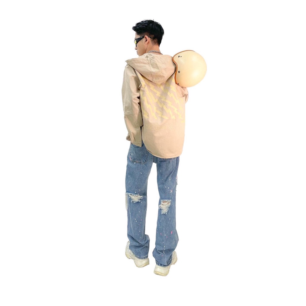 Áo Khoác Kaki Jacket 5THEWAY public icon Zigzag Màu Be