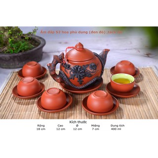 Bộ ấm chén tử sa đắp nổi Bát Tràng, Bộ Trà Đắp Nổi Tùng Cúc