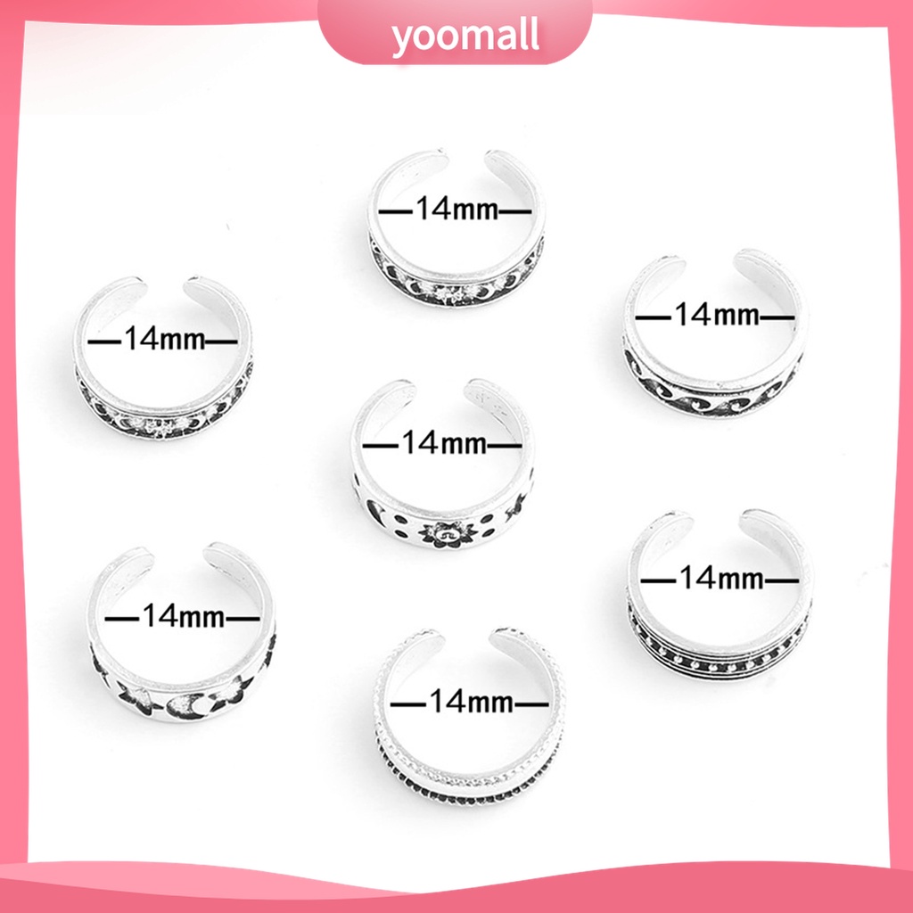 Yomall♡ Set 7 Nhẫn Ngón Chân Mạ Điện Hình Trăng Sao Phong Cách Bohemian