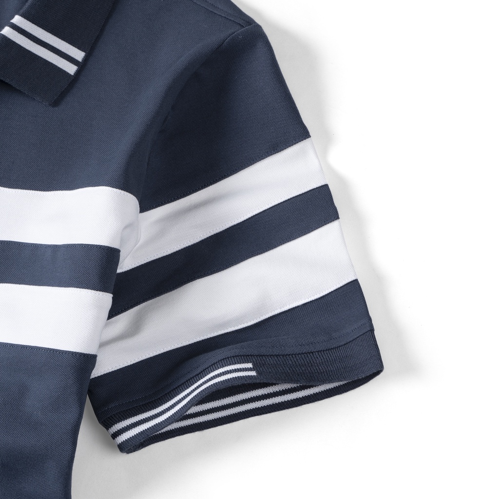 Áo Polo nam LEEVUS tông xanh phối sọc vải CVC cá sấu co giãn APL95