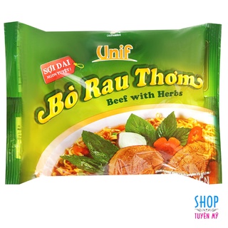 Mì bò rau thơm Unif - gói 72g - mì gói ăn liền vị không cay