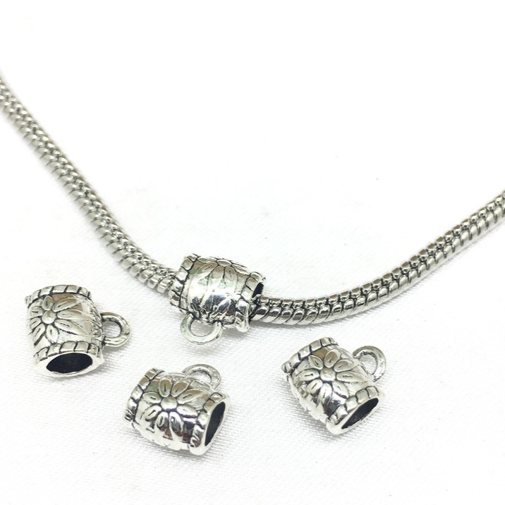 Set 10 móc khóa kim loại màu bạc phong cách Tây Tạng dùng làm trang sức