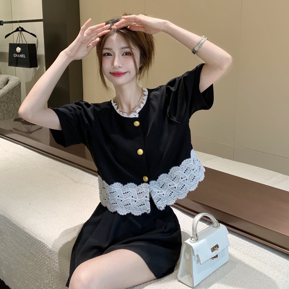 Áo lửng SUXI ngắn tay phối ren thời trang mùa hè dành cho nữ