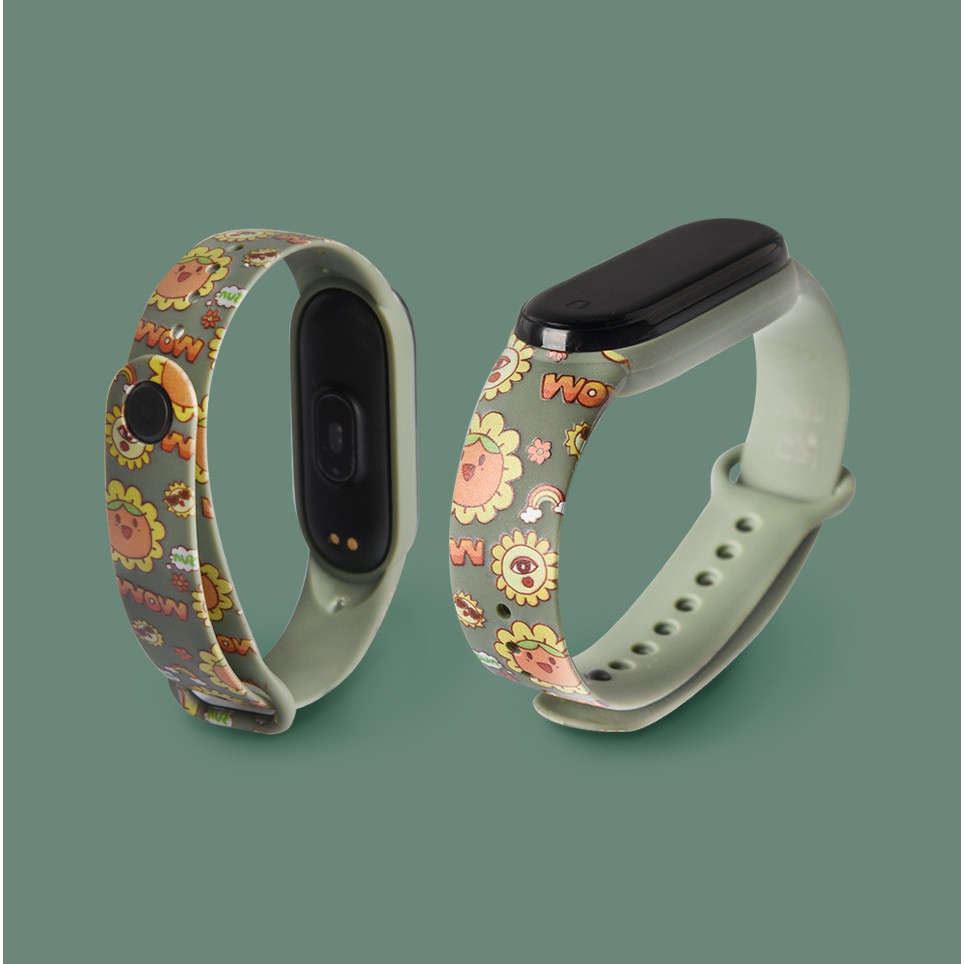 Dây đeo đồng hồ silicon hình hoa hướng dương dễ thương thay thế cho Xiaomi Mi Band 5 4 3