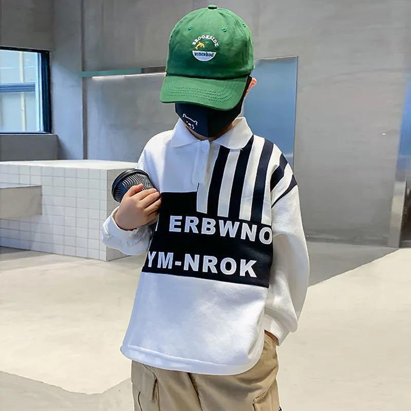 Áo sweater tay dài cổ bẻ họa tiết kẻ sọc thời trang 2021 cho bé