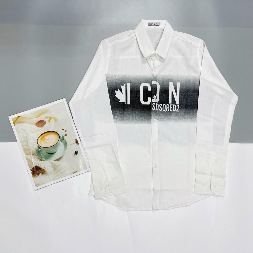 Áo sơ mi nam SORA dài tay vải đũi cao cấp in chữ "ICON" thiết kế trẻ trung thời trang SORA STORE