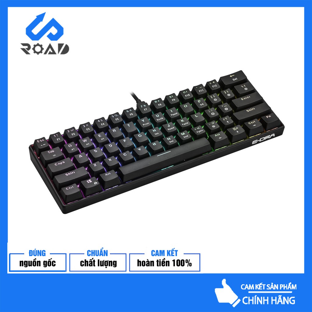 Bàn phím cơ E-Dra EK361W Black (Outemu Red switch/ABS/USB/Led RGB/Đen)