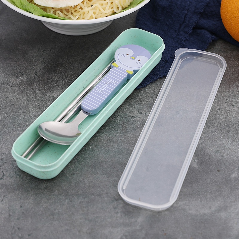 Stainless steel tableware three-piece set outdoor travel spoon fork chopsticks creative cute gift student portable set